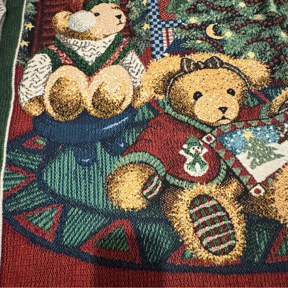 Christmas Vintage Throw Tapestry Teddy Bears‎ with Granny Blanket Holiday